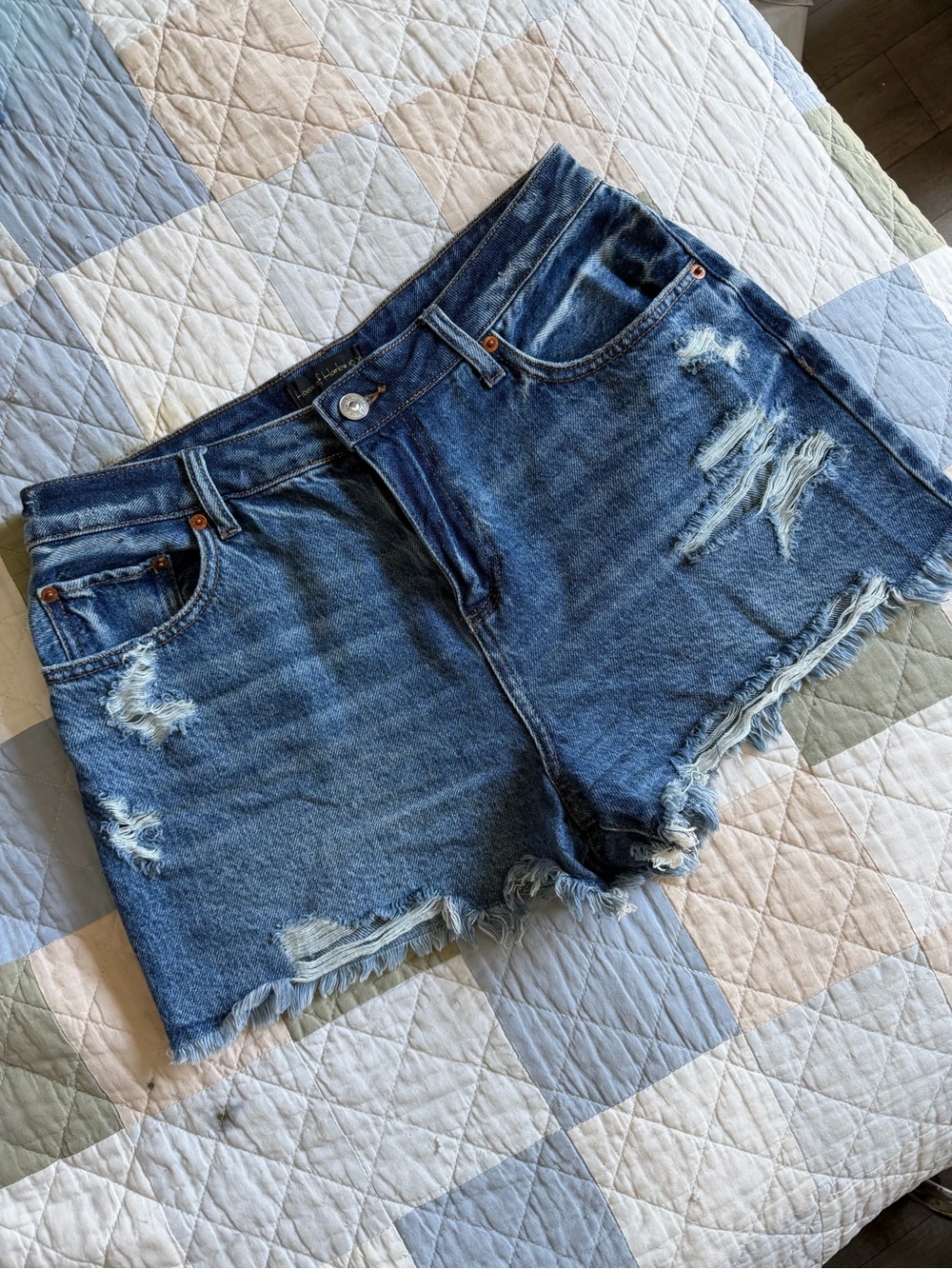 House of Harlow 1960 Distressed Denim Shorts Blue